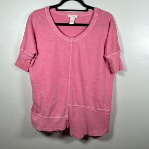 Sundance Short Sleeve Shirt Pink Size Small Asymmetrical Hem Slub Cotton Raw Hem